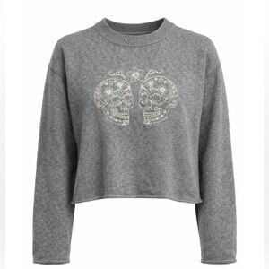 Haute Hippie Embroidered Sugar Skull Sweater Womens Large Gray